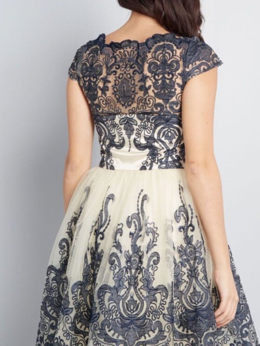 Chi Chi of London vintage navy/cream lace and tulle special occasion dress